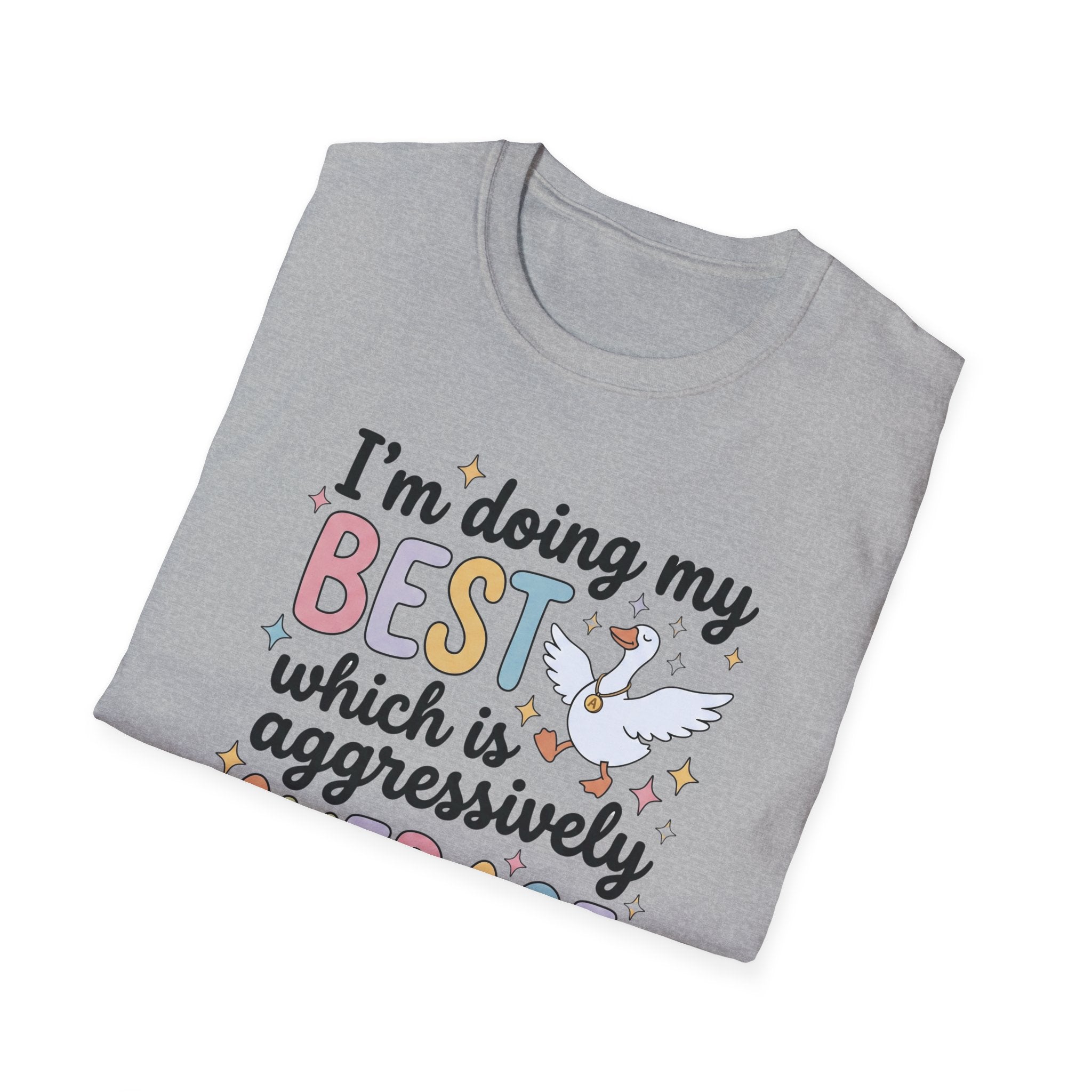 “I’m Doing My Best Which Is Aggressively Average” T-Shirt — Funny Pastel Unicorn Tee