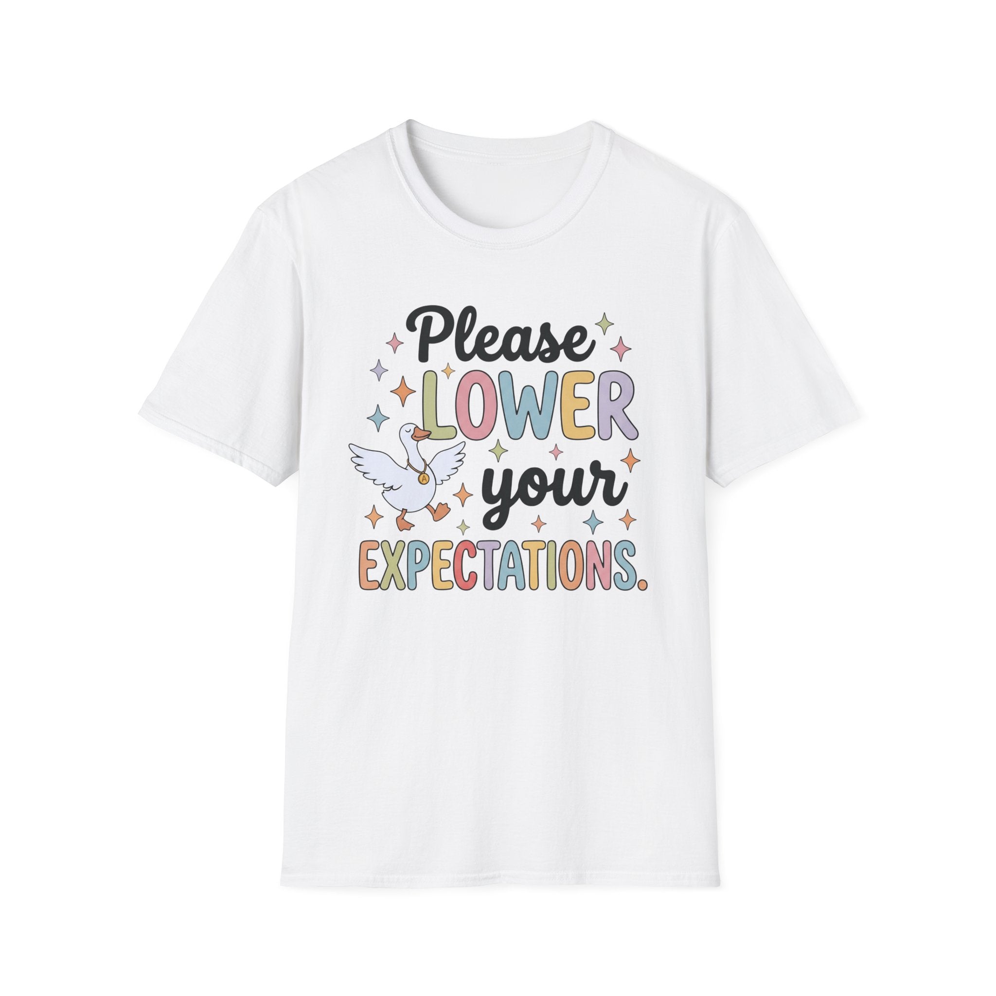 Please Lower Your Expectations T-Shirt — Cute Dove Pastel Graphic Tee
