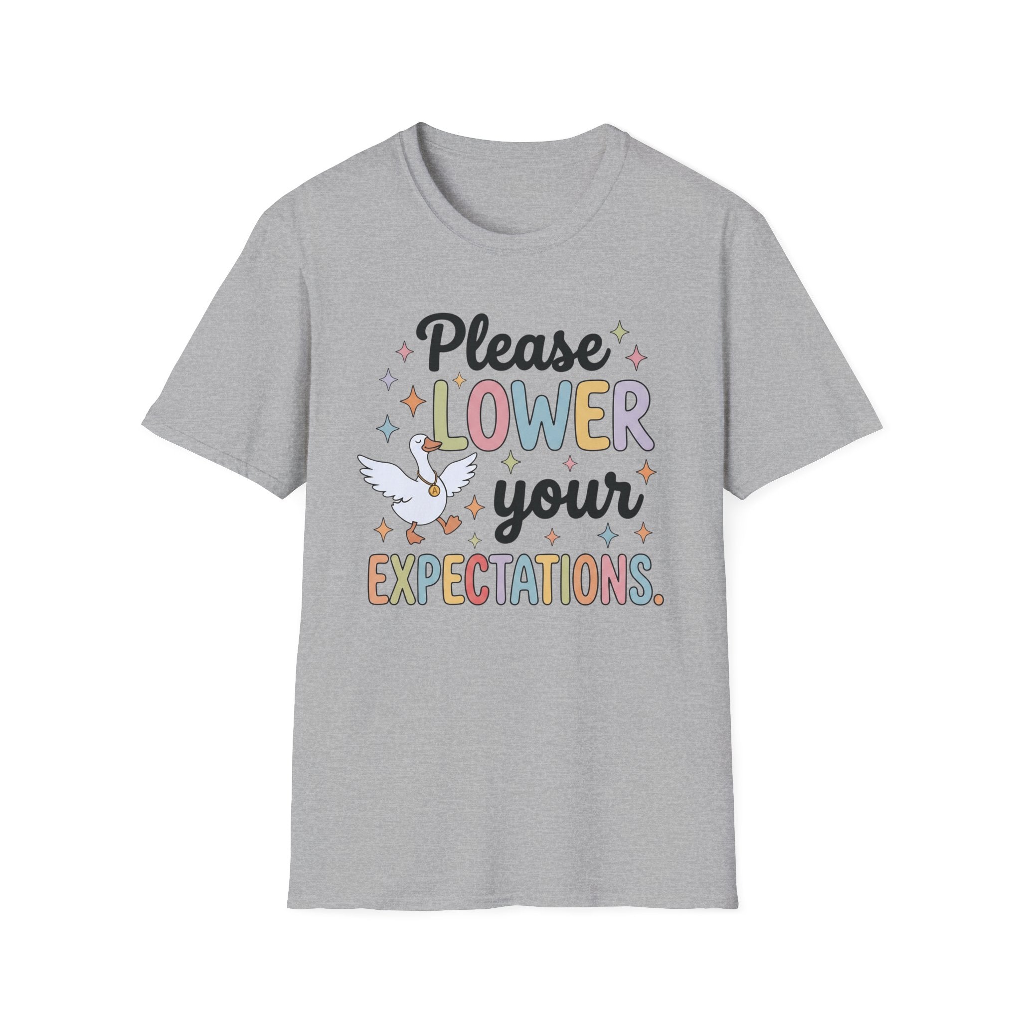 Please Lower Your Expectations T-Shirt — Cute Dove Pastel Graphic Tee