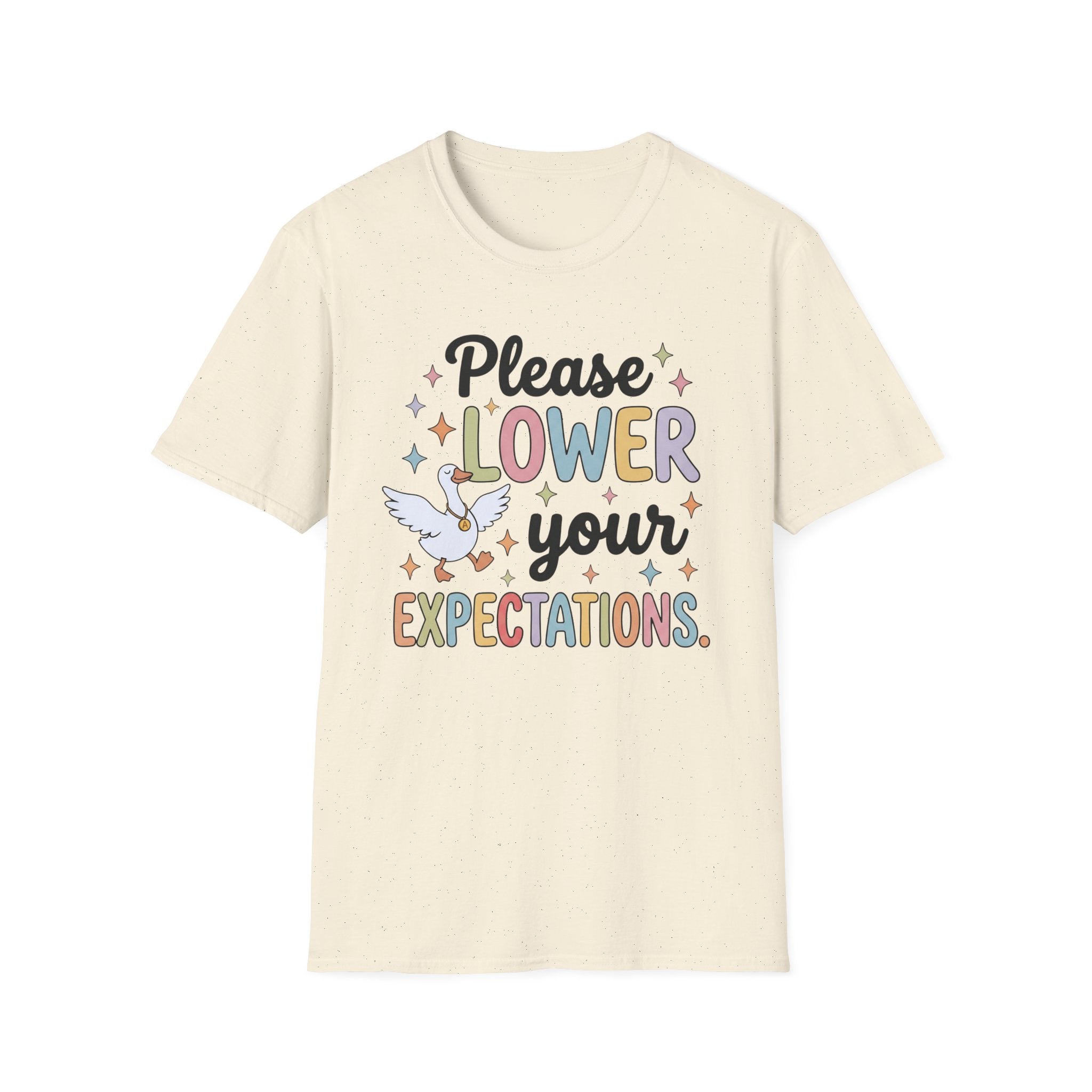 Please Lower Your Expectations T-Shirt — Cute Dove Pastel Graphic Tee