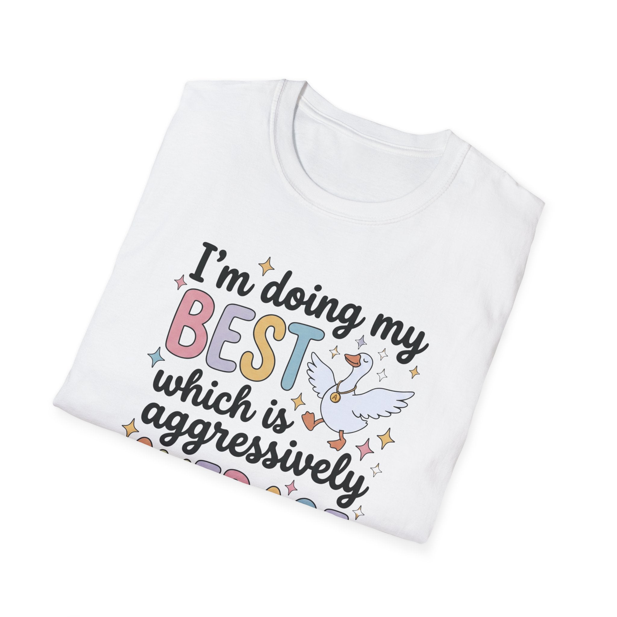 “I’m Doing My Best Which Is Aggressively Average” T-Shirt — Funny Pastel Unicorn Tee
