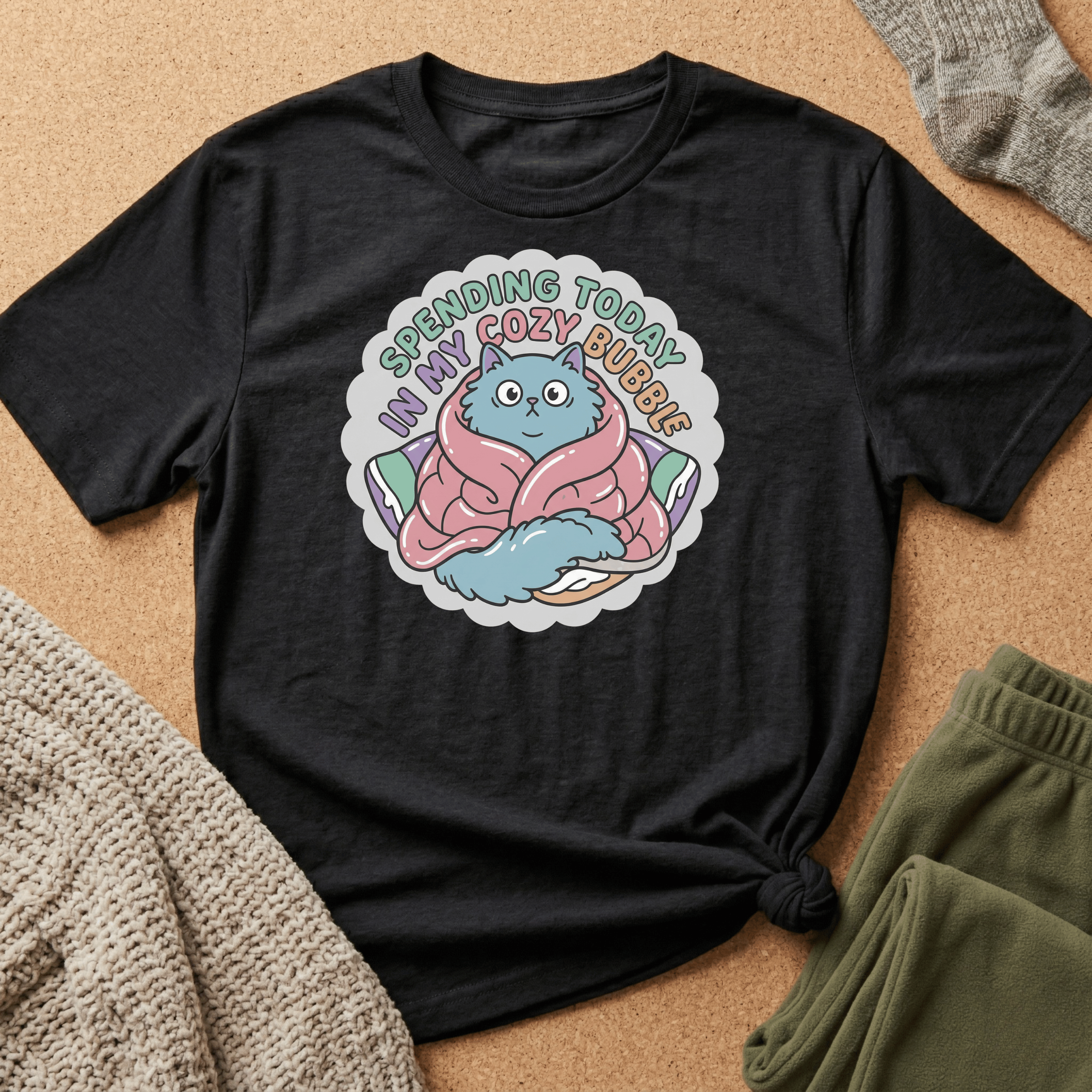 Spending Today in Cozy Bubble T-Shirt — Relaxed Lounge Tee for Cozy Days