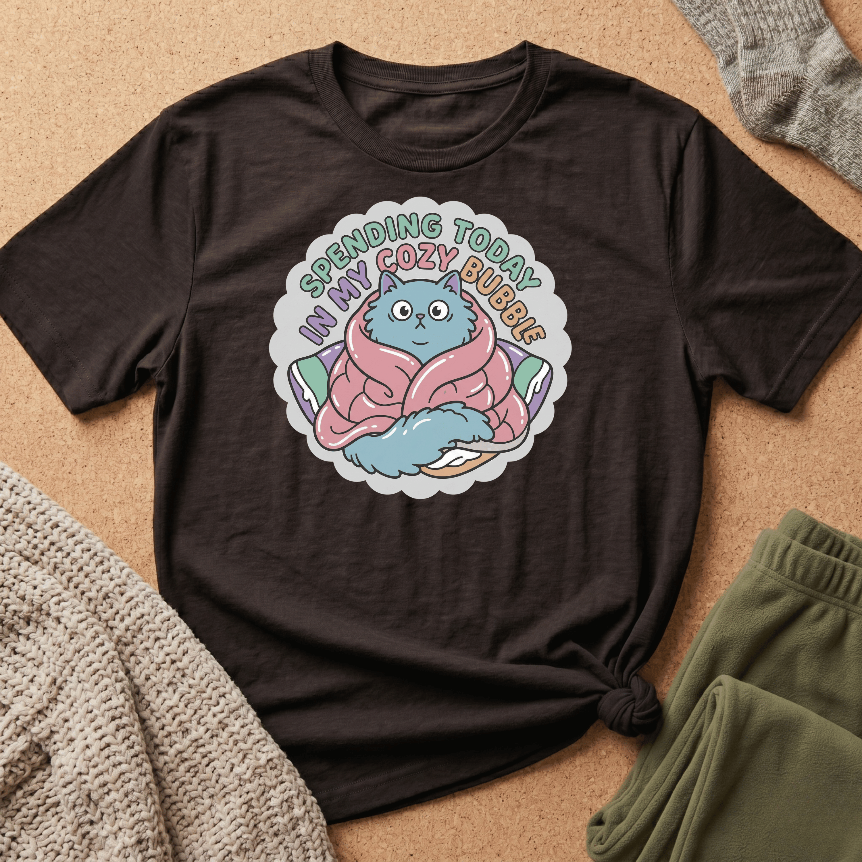 Spending Today in Cozy Bubble T-Shirt — Relaxed Lounge Tee for Cozy Days