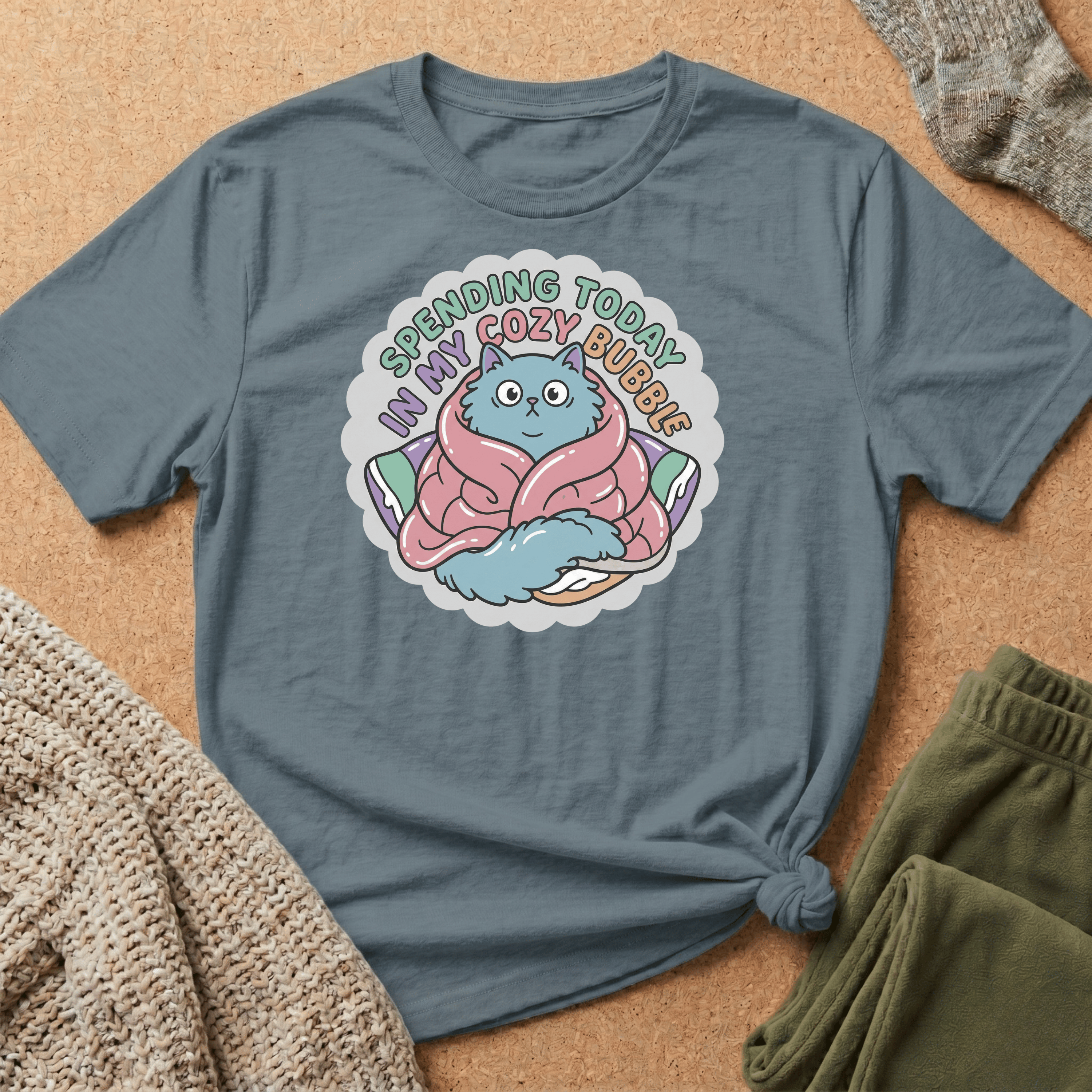 Spending Today in Cozy Bubble T-Shirt — Relaxed Lounge Tee for Cozy Days