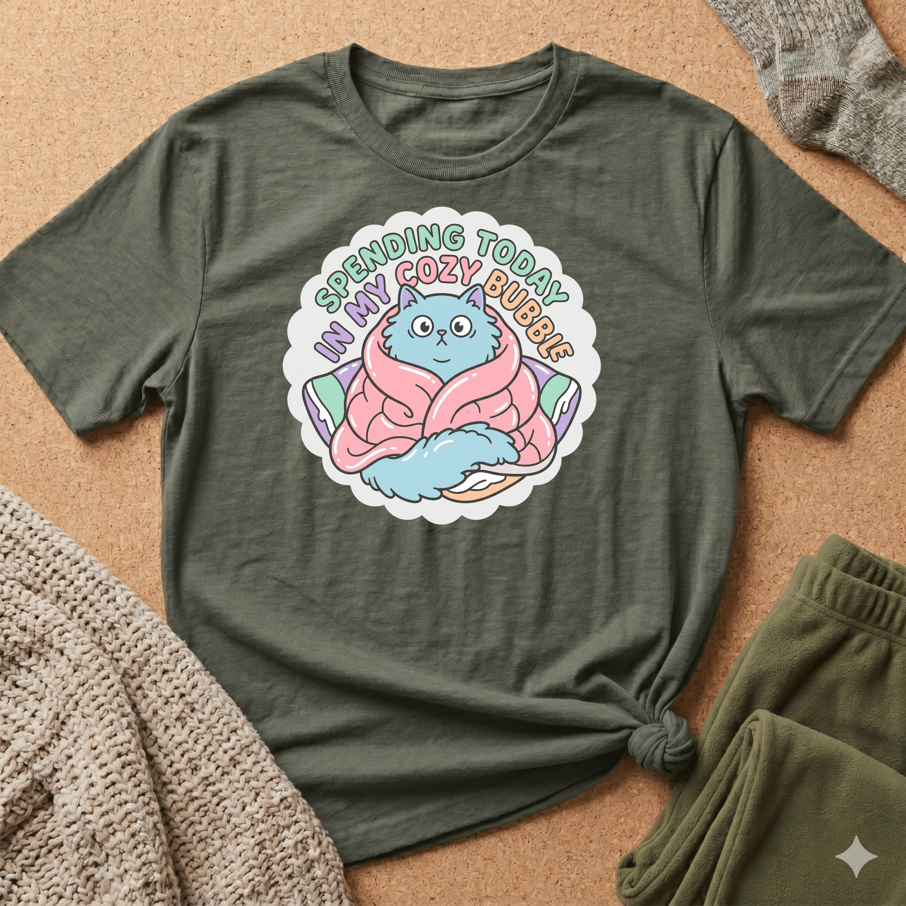 Spending Today in Cozy Bubble T-Shirt — Relaxed Lounge Tee for Cozy Days