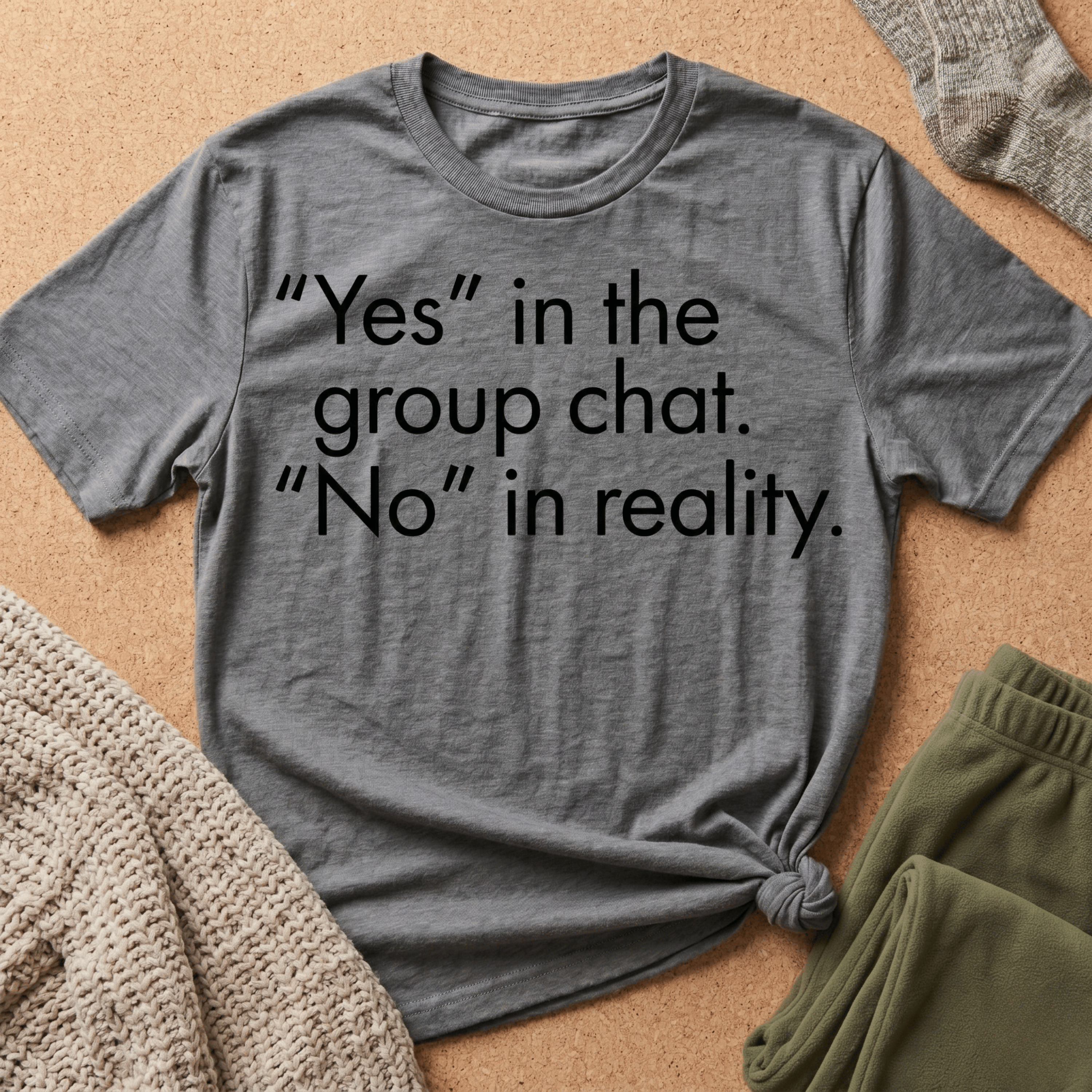 Yes in Group No in Reality - Sarcastic Minimalist Graphic T-Shirt