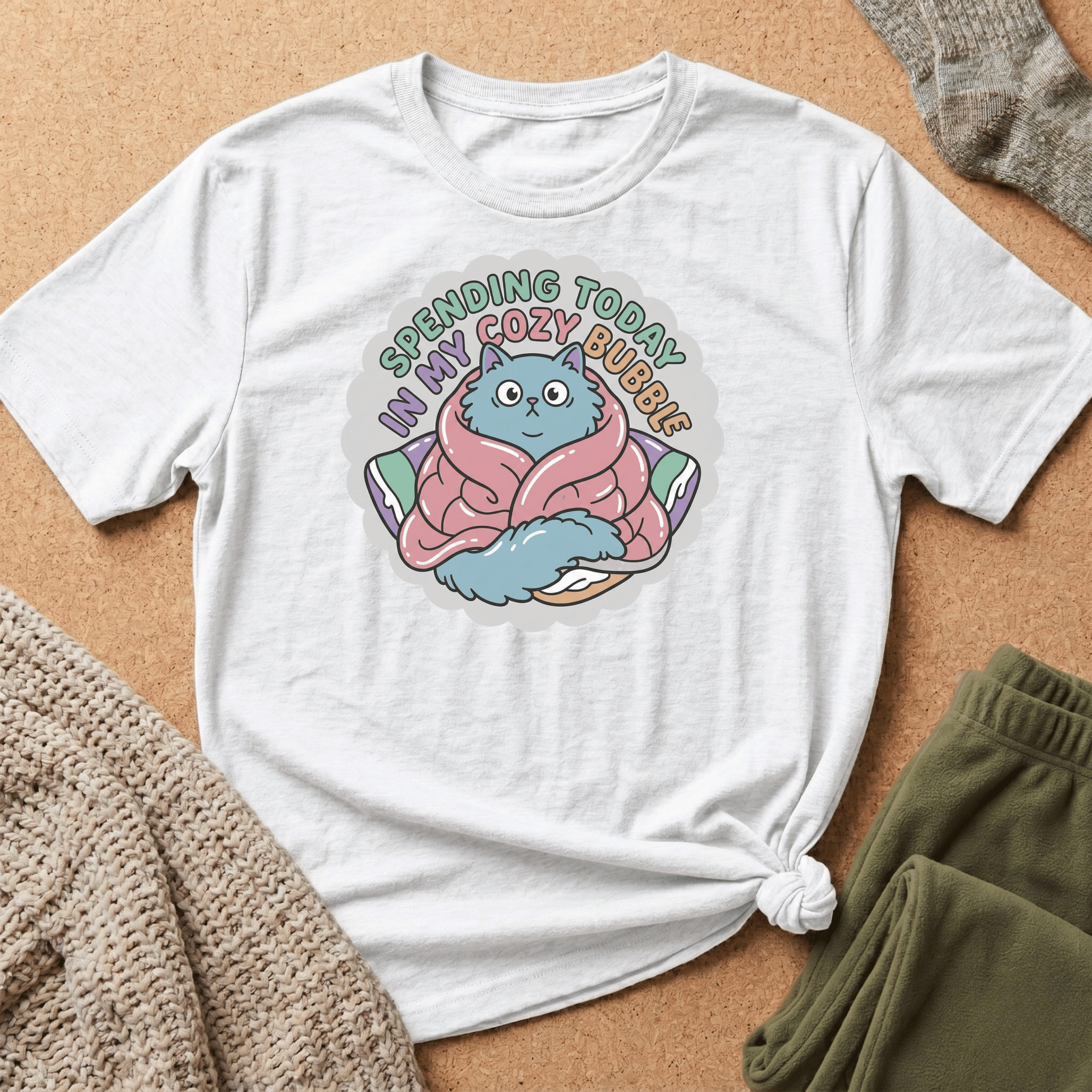 Spending Today in Cozy Bubble T-Shirt — Relaxed Lounge Tee for Cozy Days